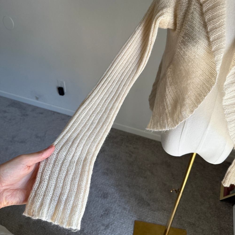 Free People Mohair Blend Textured Knit Open Shawl Collar Cream Y2K Cardigan - Picture 4 of 8